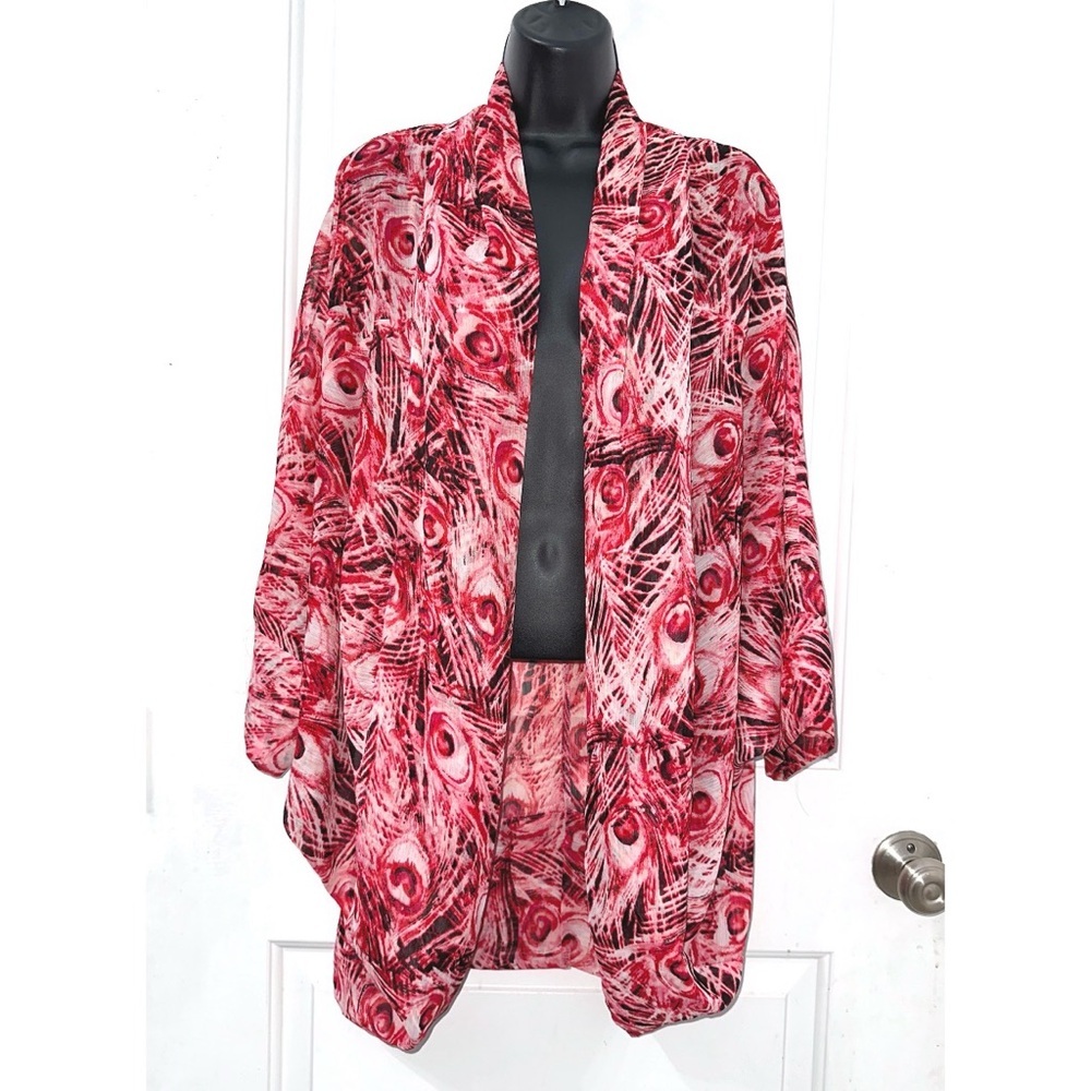Zac & Rachel Women's Red and Black Peacock Feather Shawl,  size large